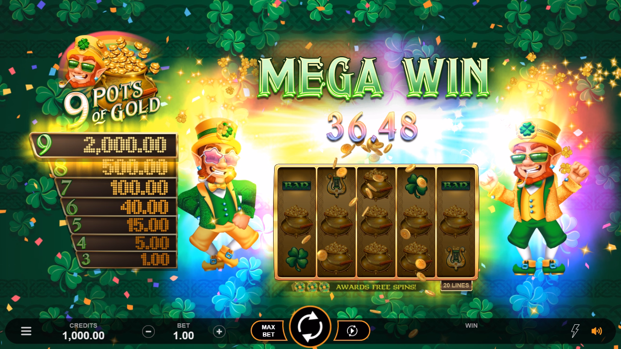 Image of 9 Pots of Gold slot game mega win