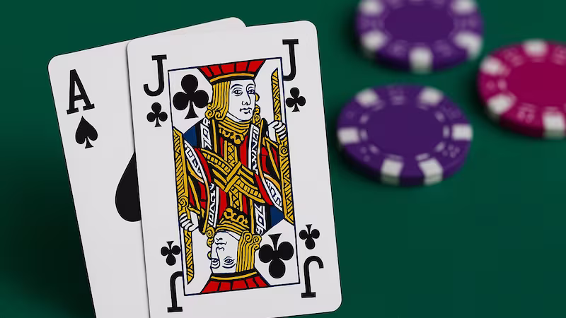 Two cards and casino chips