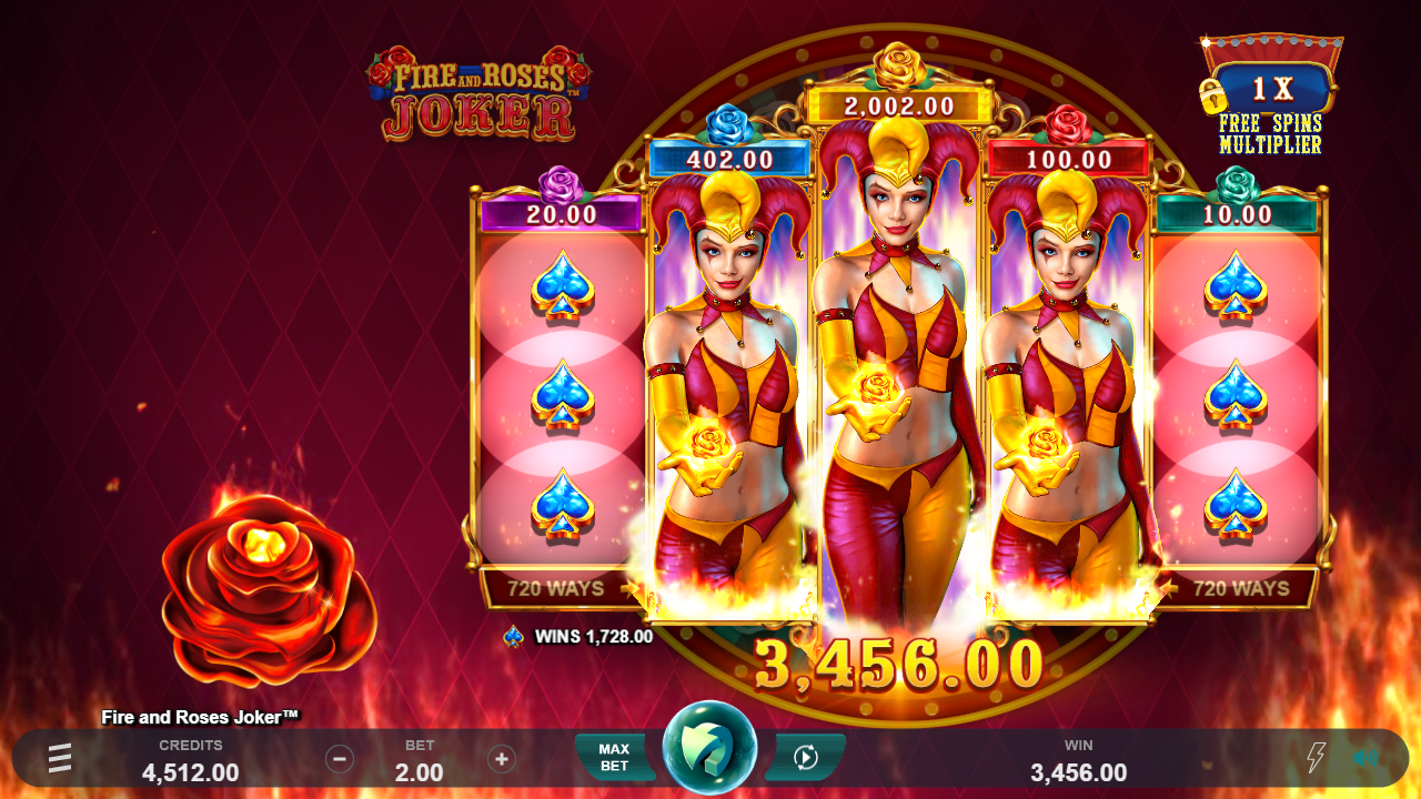 Screenshot of the wilds from the Fire and Roses Joker slot game Screenshot of the wilds from the Fire and Roses Joker slot game