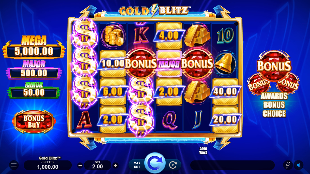 screen shot of gold blitz slot game base