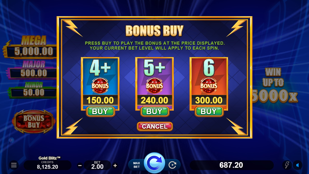 screen shot of gold blitz slot game bonus buy