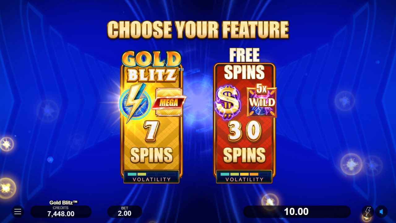 screen shot of gold blitz slot game bonus choice