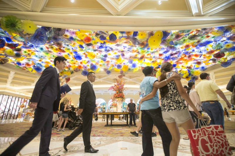 One of many exhibits in the Bellagio Art Collection is the Chihuly Fiori de Como glass sculpture that stands in the lobby of the resort. 