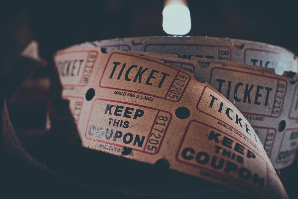 A strip of movie tickets