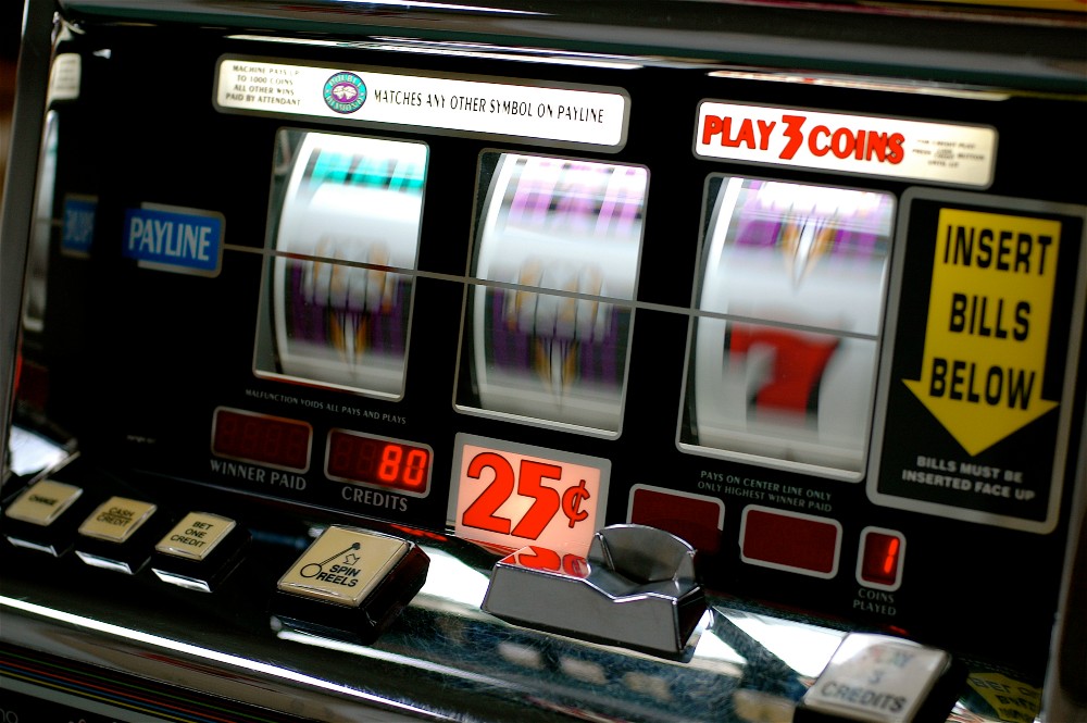 Traditional slot machines in a casino setting