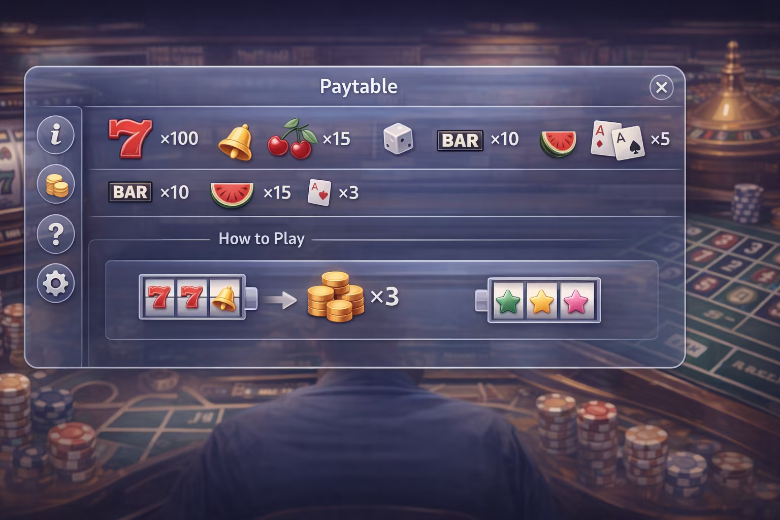 Image showing help screen for an online casino game.