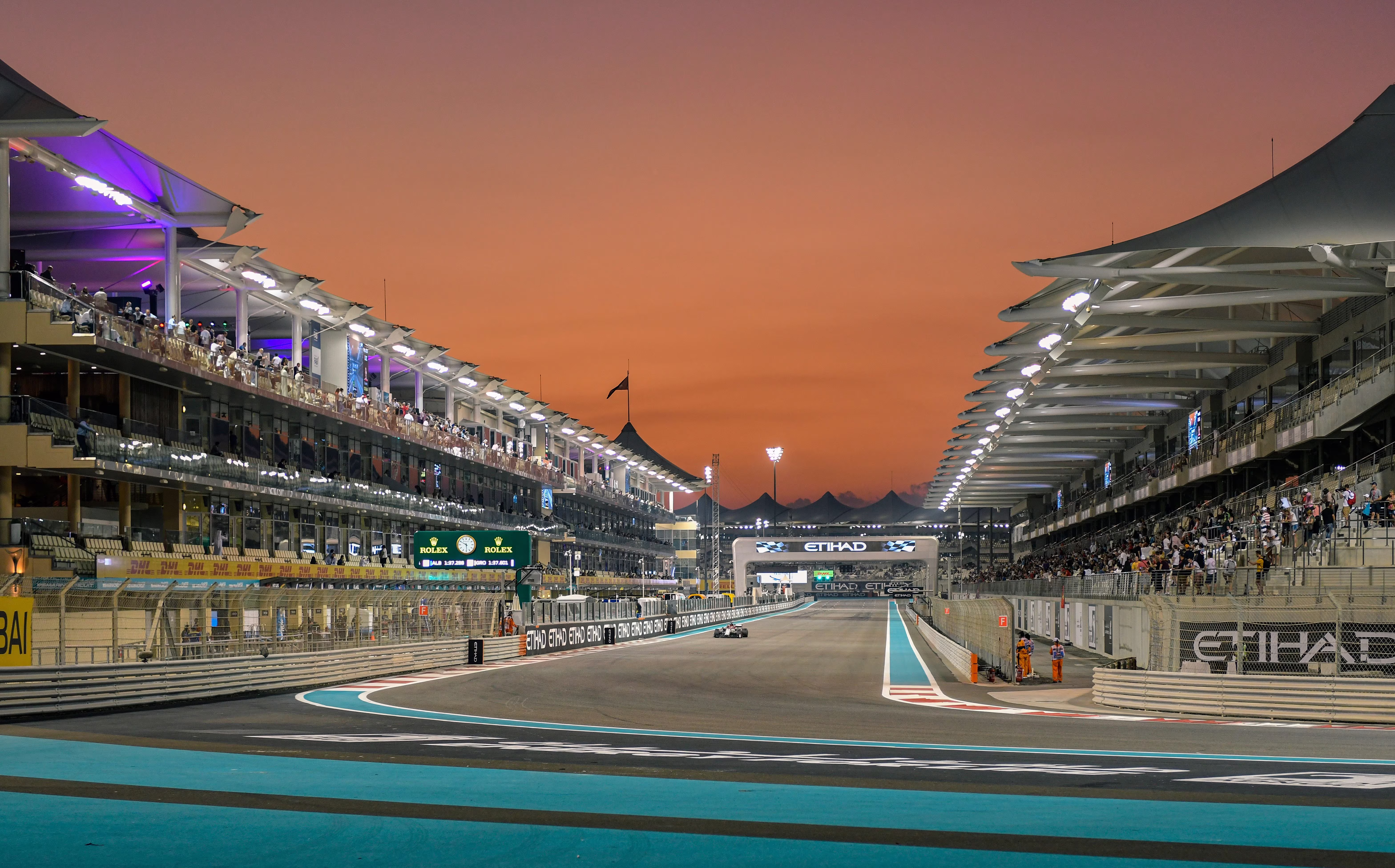 Image of F1 grand prix track at dusk