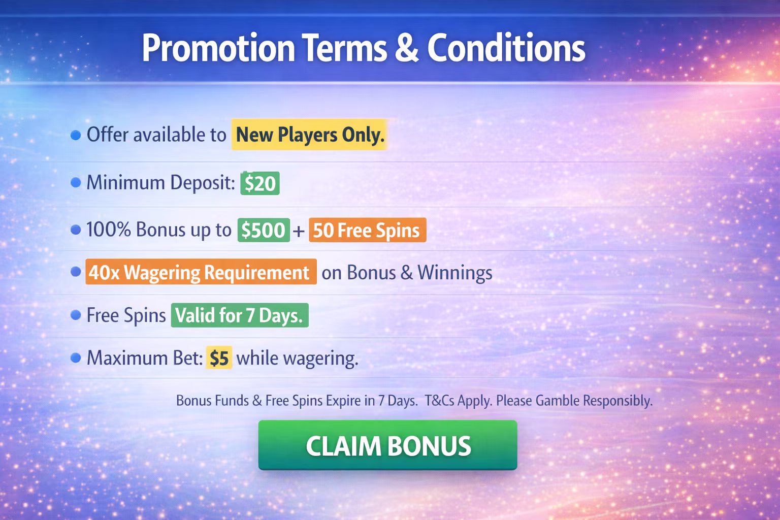 Image of a list of online casino promotions