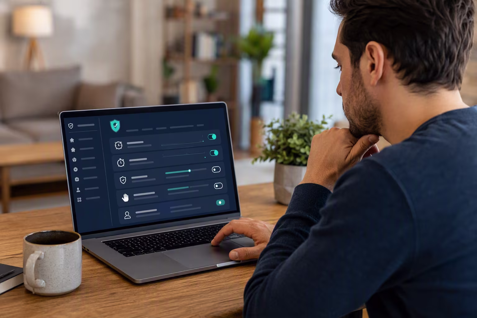 Image of a man on a laptop viewing responsible gambling tools