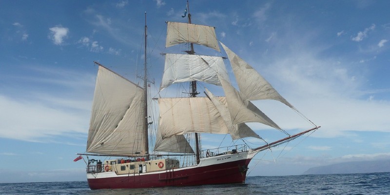 Ship with sails on the ocean