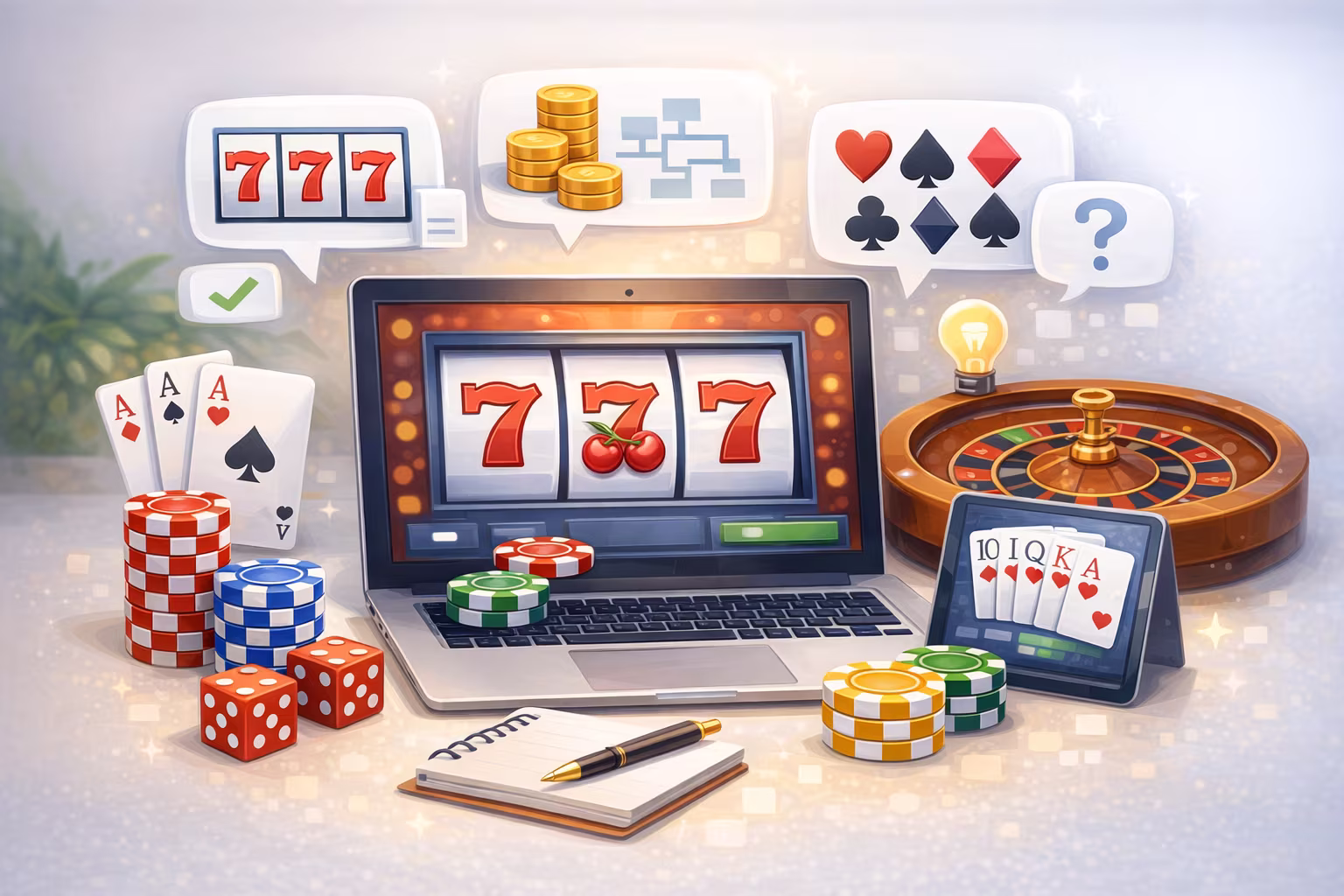 Image showing various casino icons and a notepad and pencil