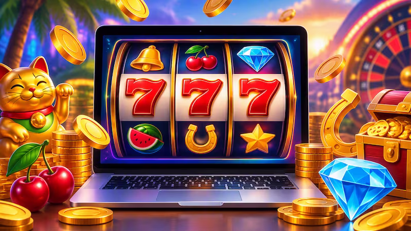 Slot game on laptop