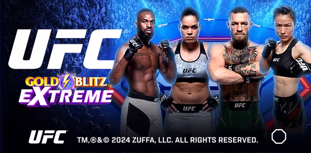 Online casino game UFC Gold Blitz showing 4 fighters in the octagon