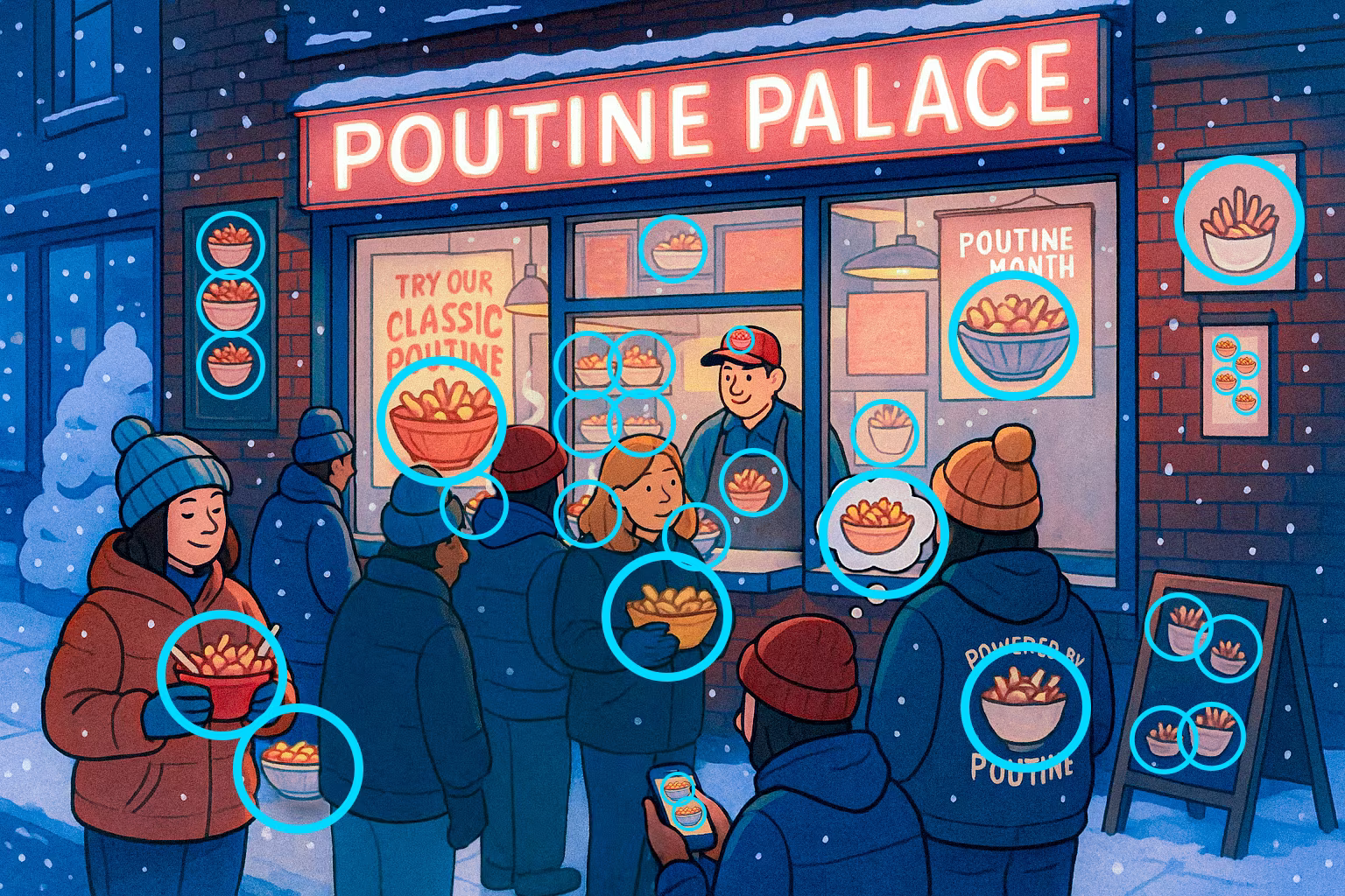 The number of poutines found outside the take away