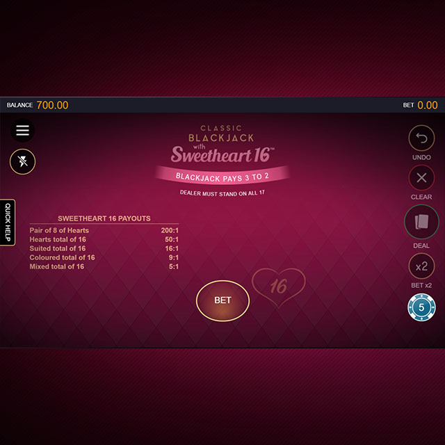 Classic Blackjack Sweetheart 16™ Bonus Feature 1