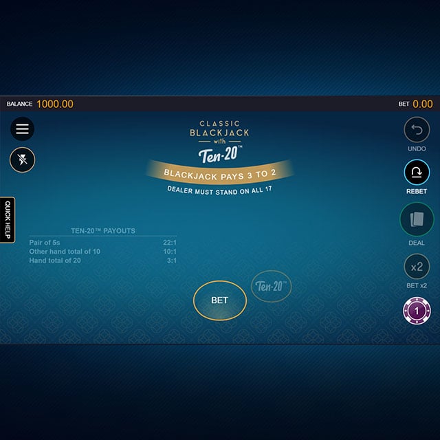 Classic Blackjack with Ten-20™  game feature 1