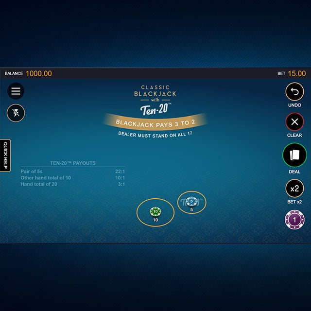 Classic Blackjack with Ten-20 game feature 2