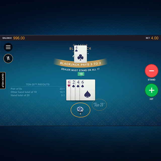 Classic Blackjack with Ten-20 game feature 5