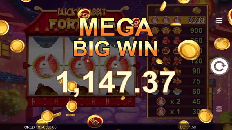 In-play screenshot of a big win of 1,147.37