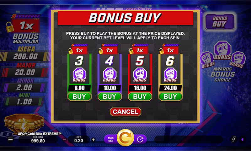 UFC® Gold Blitz Extreme™ Bonus Buy Feature