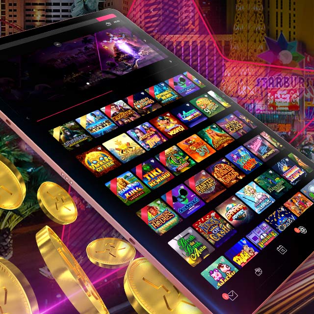 Smartphone displaying casino game tiles on screen