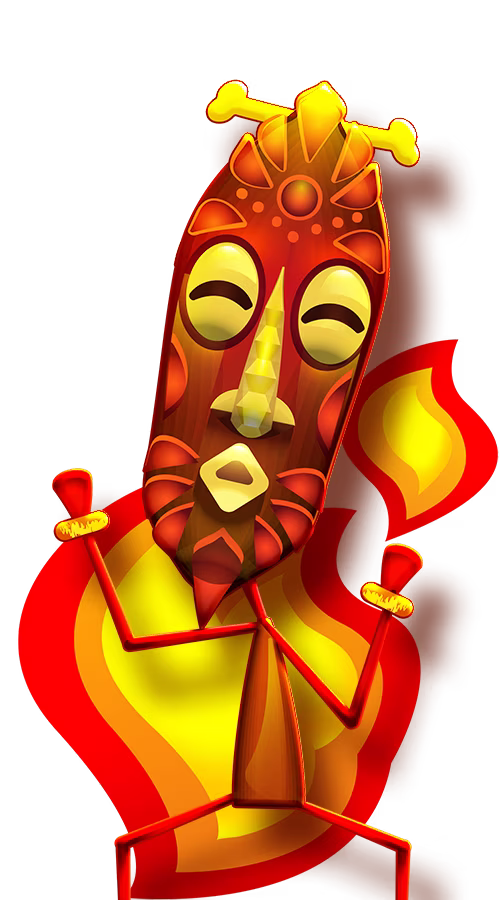 Mask and fire symbols of the online slot game