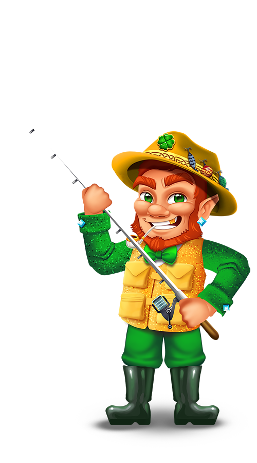 Leprechaun with fishing pole and pipe in his mouth
