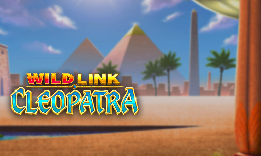 Wild Link Cleopatra logo with Egyptian pyramids background