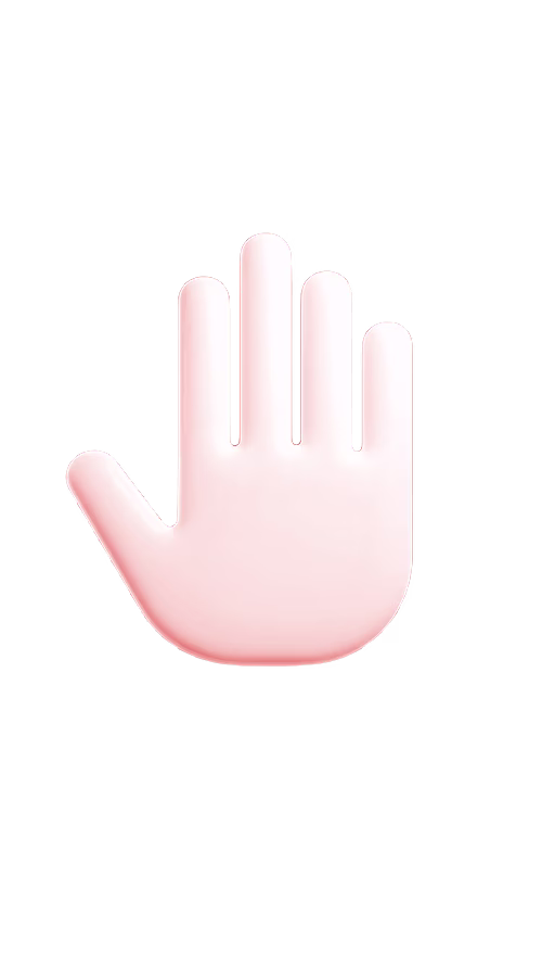 White hand with 5 fingers, indicating stop and play responsible