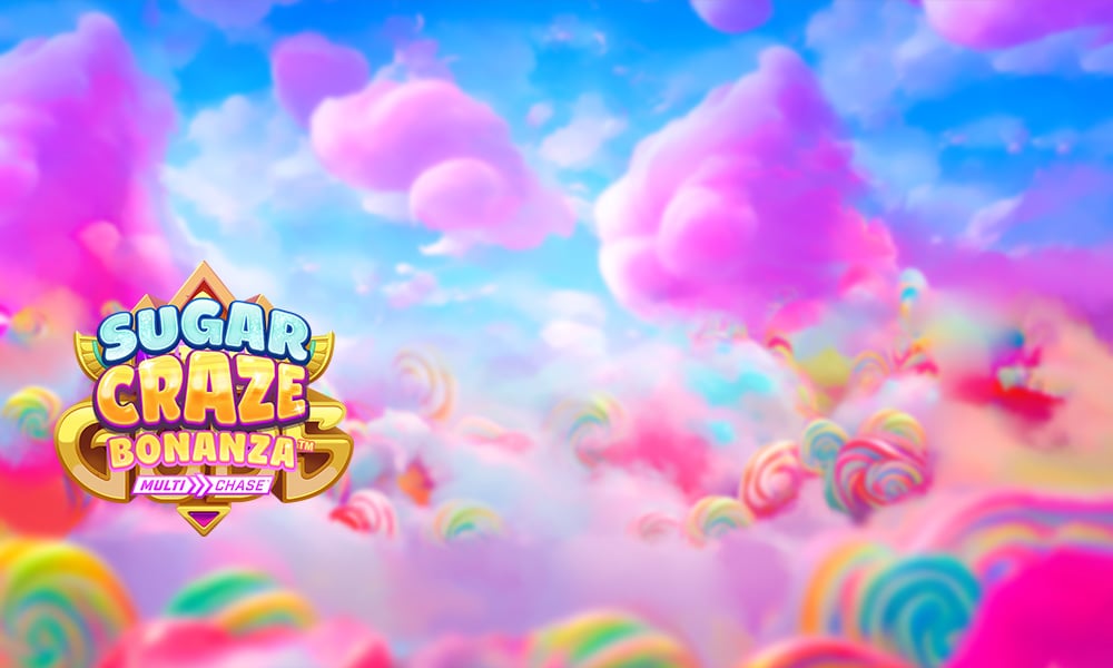 Sugar Craze Bonanza logo en coloridas nubes de caramelo