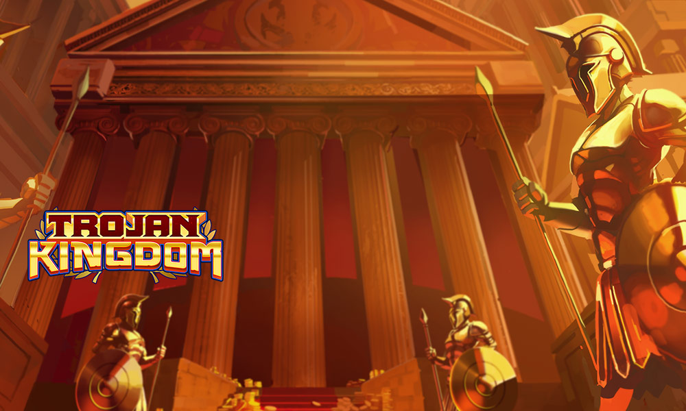 Trojan Kingdom logo, caballeros y gran edificio