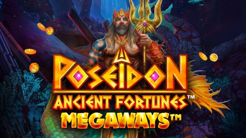 Image of online slot game logo: Ancient Fortunes Poseidon Megaways