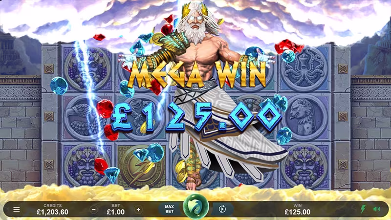 Ancient Fortunes Zeus in game Mega Win screen