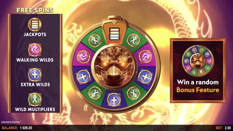 Asian Fusion™ In-game Free Spins Wheel Feature Screen