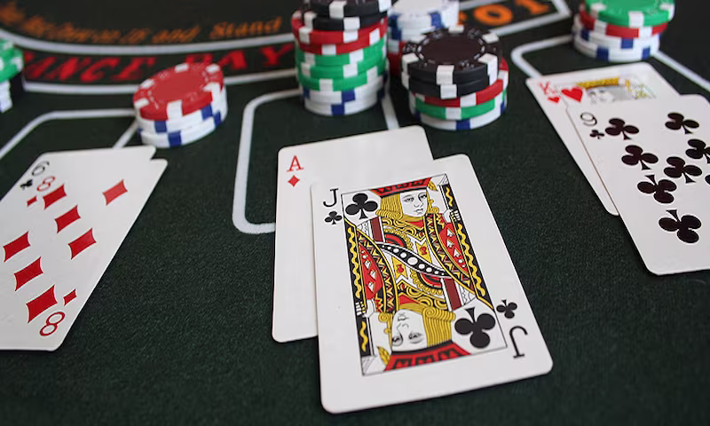blackjack table with 6 cards