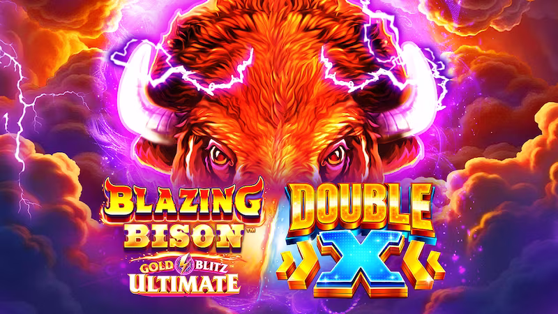 Image of online slot game logo: Blazing Bison Gold Blitz Ultimate DOUBLE X™
