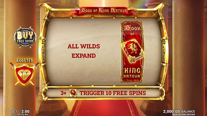 Book Of King Arthur in game free spin feature screen