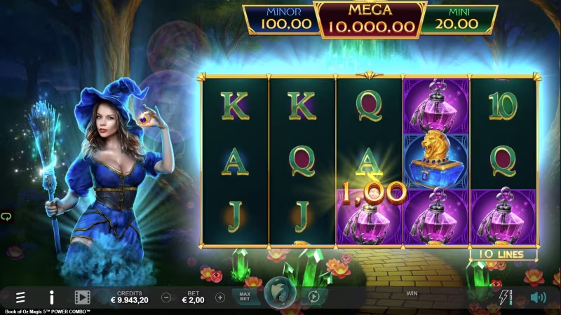 Book of Oz Magic 5™ POWER COMBO™ In-game cash prize screen
