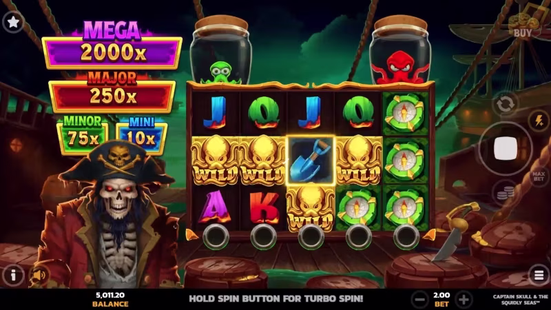 Captain Skull & the Squidly Seas™ In-game play screen shot for Spin Casino Canada online slots