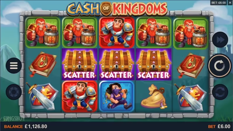 Cash of Kingdoms™ in game 3 scatters screen