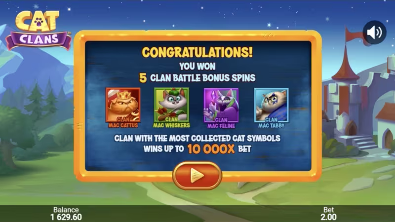 Cat Clans™ Clan Battle Bonus intro, in play screen