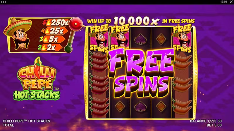 Chilli Pepe™ Hot Stacks pokies In-game free spins screen