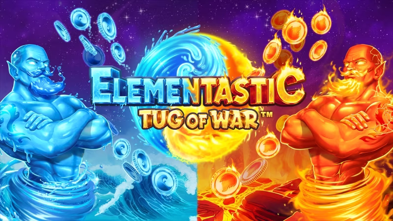 Image of online slot game logo: Elementastic Tug of War™ 