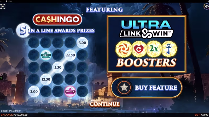 Links of Ra CASHINGO™ In-game feature intro screen