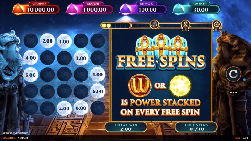 Links of Ra CASHINGO™ In-game free spins feature screen