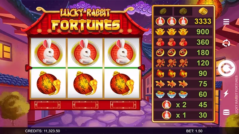 Lucky Rabbit Fortunes pokies In-game screen