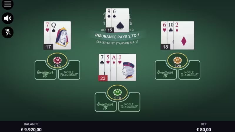 Multi Hand Blackjack Ten Side Bets in game screenshot