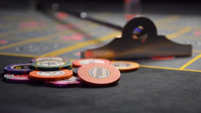 Roulette table with winning casino chips