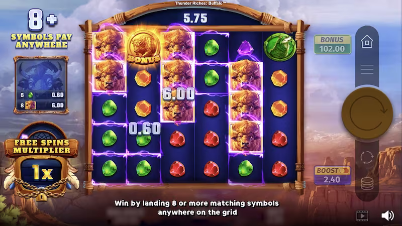 Thunder Riches: Buffalo™ In-Gameplay screenshot with slot symbols