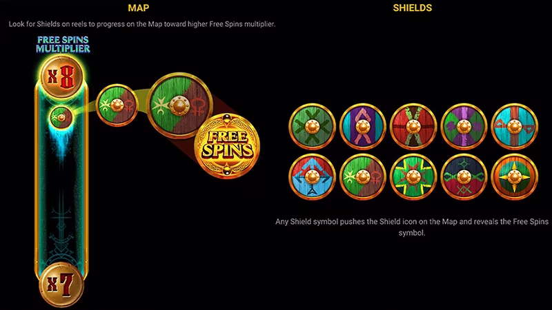 Viking Queen in play higher free spins multiplier progress map info screen
